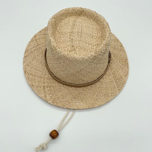 Kids Raffia Boater Hat - Leather Band