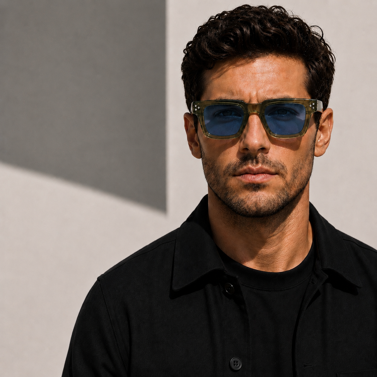 Trende Boxed Shape - Transparent Khaki (Blue Lenses)