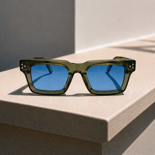 Trende Boxed Shape - Transparent Khaki (Blue Lenses)