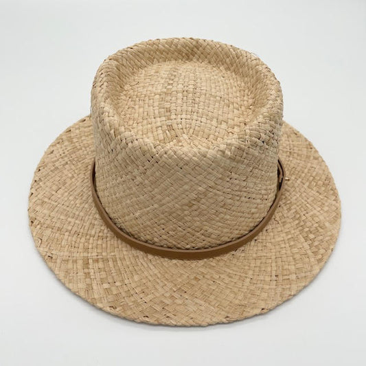 Kids Raffia Boater Hat - Leather Band